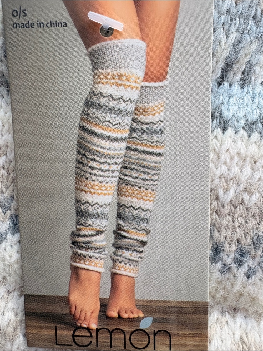 Anthropologie Fair Isle Knit Leg Warmers in Gray, Cream & Gold